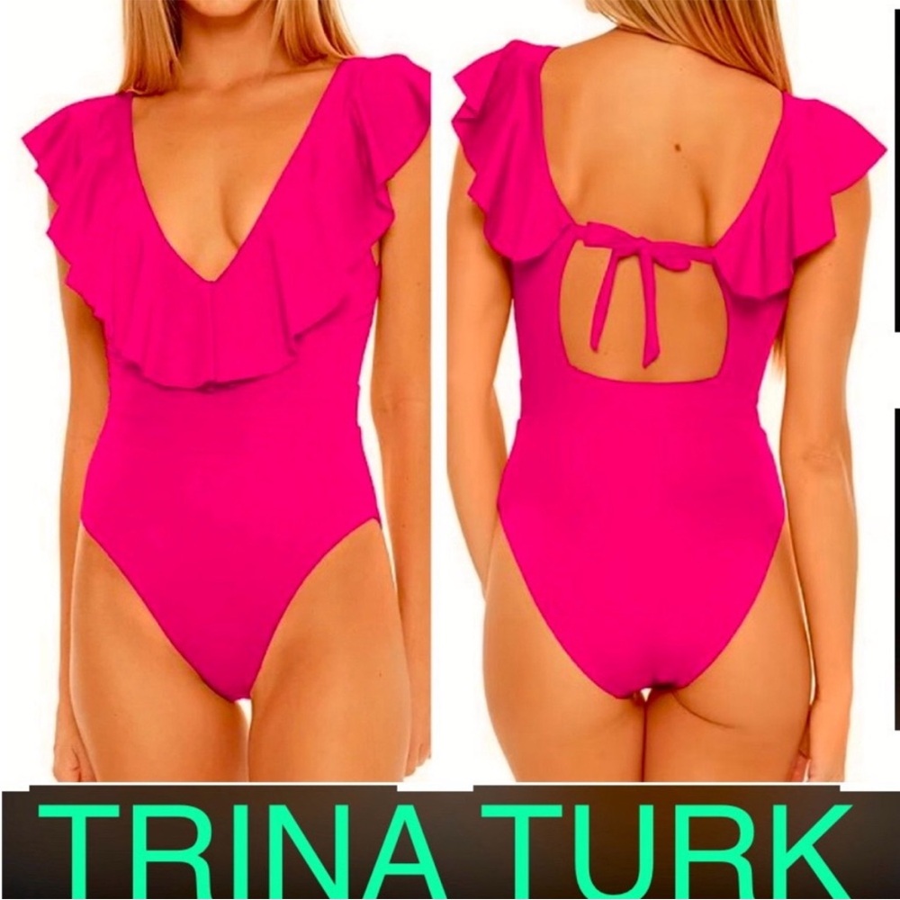 Trina Turk Pink Ruffle One Piece Swimsuit